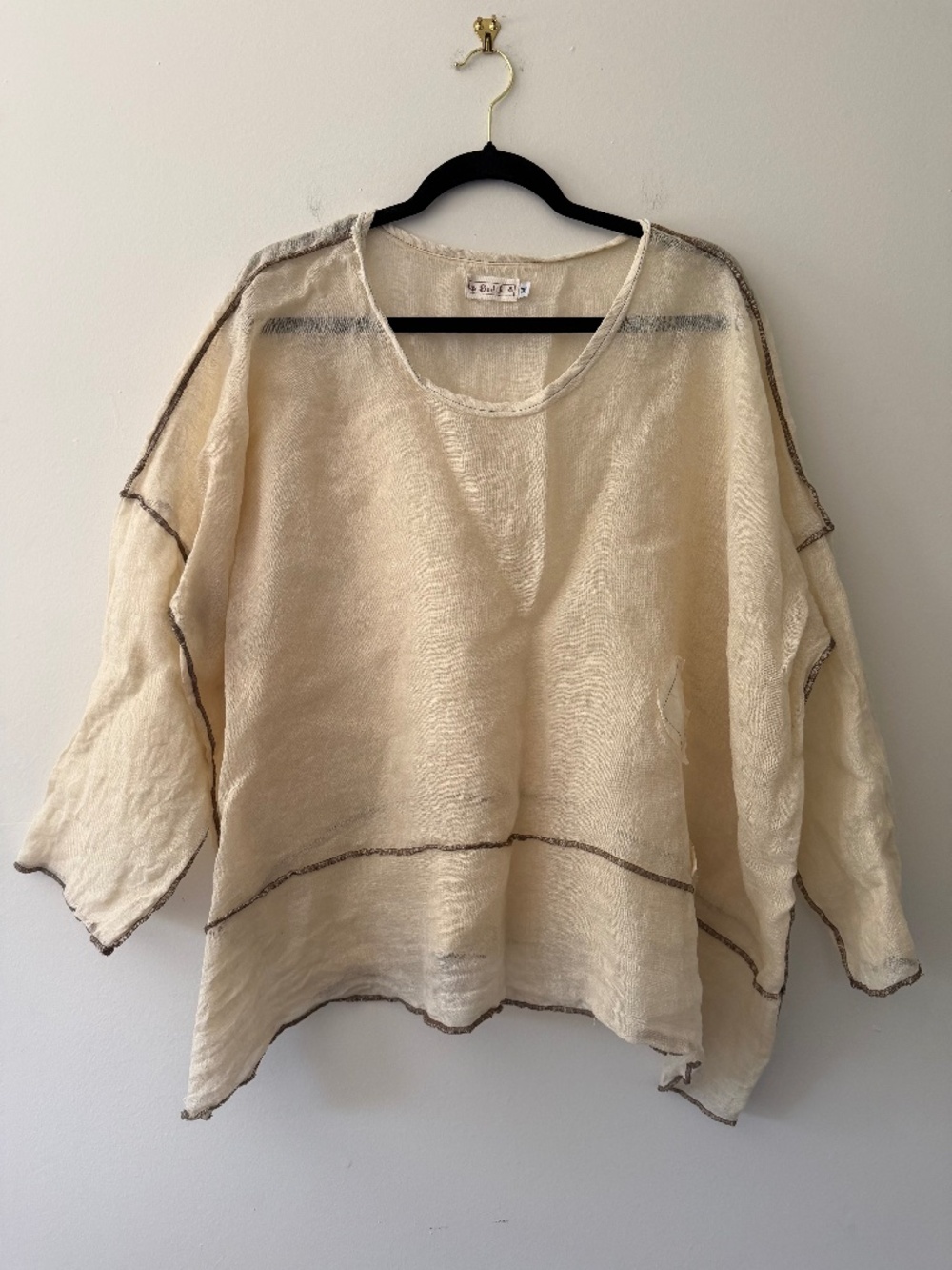 Bodil Sheer Linen Gauzy Oversized Lagenlook Blouse Top Natural Art to Wear MED - Picture 1 of 7